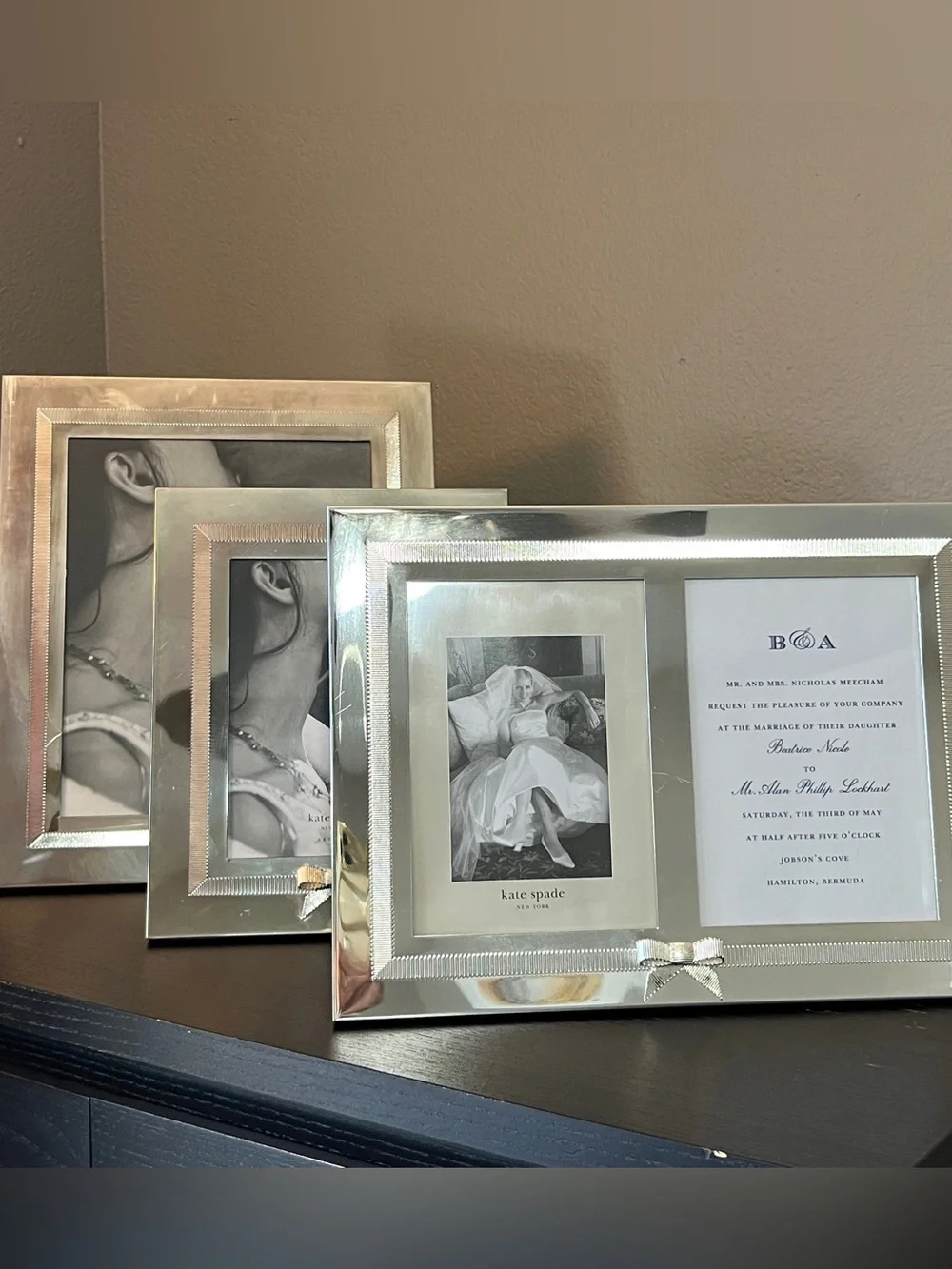 Kate Spade New York Double 5x7 Silver Hinged Picture Frame Bow Photo Frame